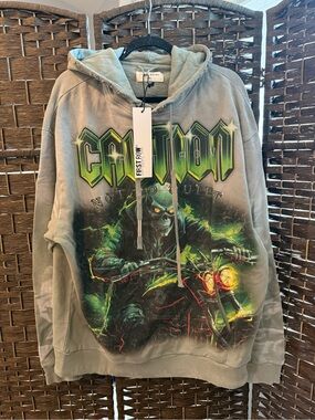 *NEW*Sz XXL* First Row Denim * - Caution not quiet ghost rider hoodie- Moss